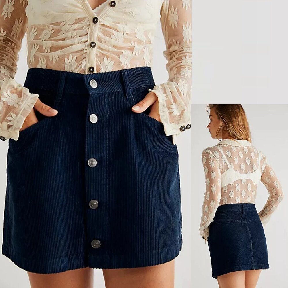 NWT New Free People Ray Corduroy Blue Mini Skirt Size 6